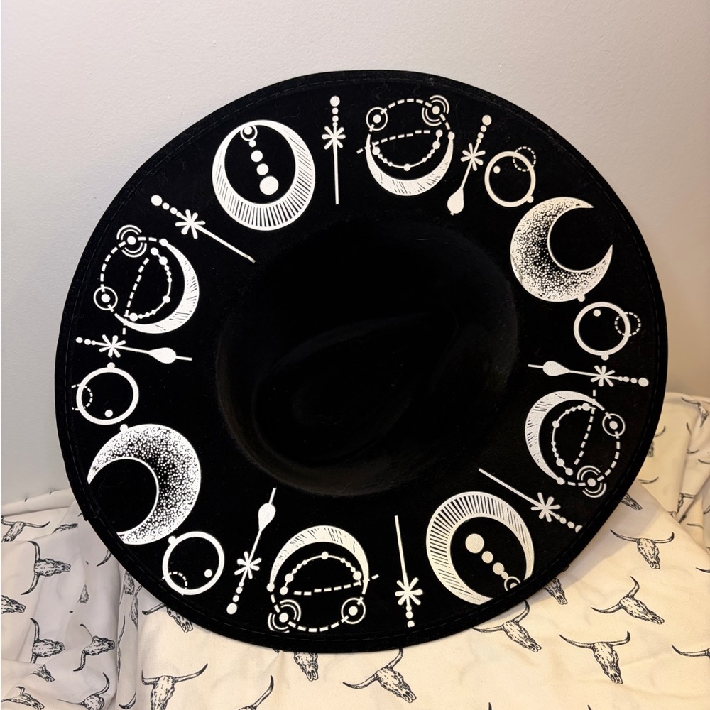 Black Hat with White Moon and Star Design ✨ witchy ✨